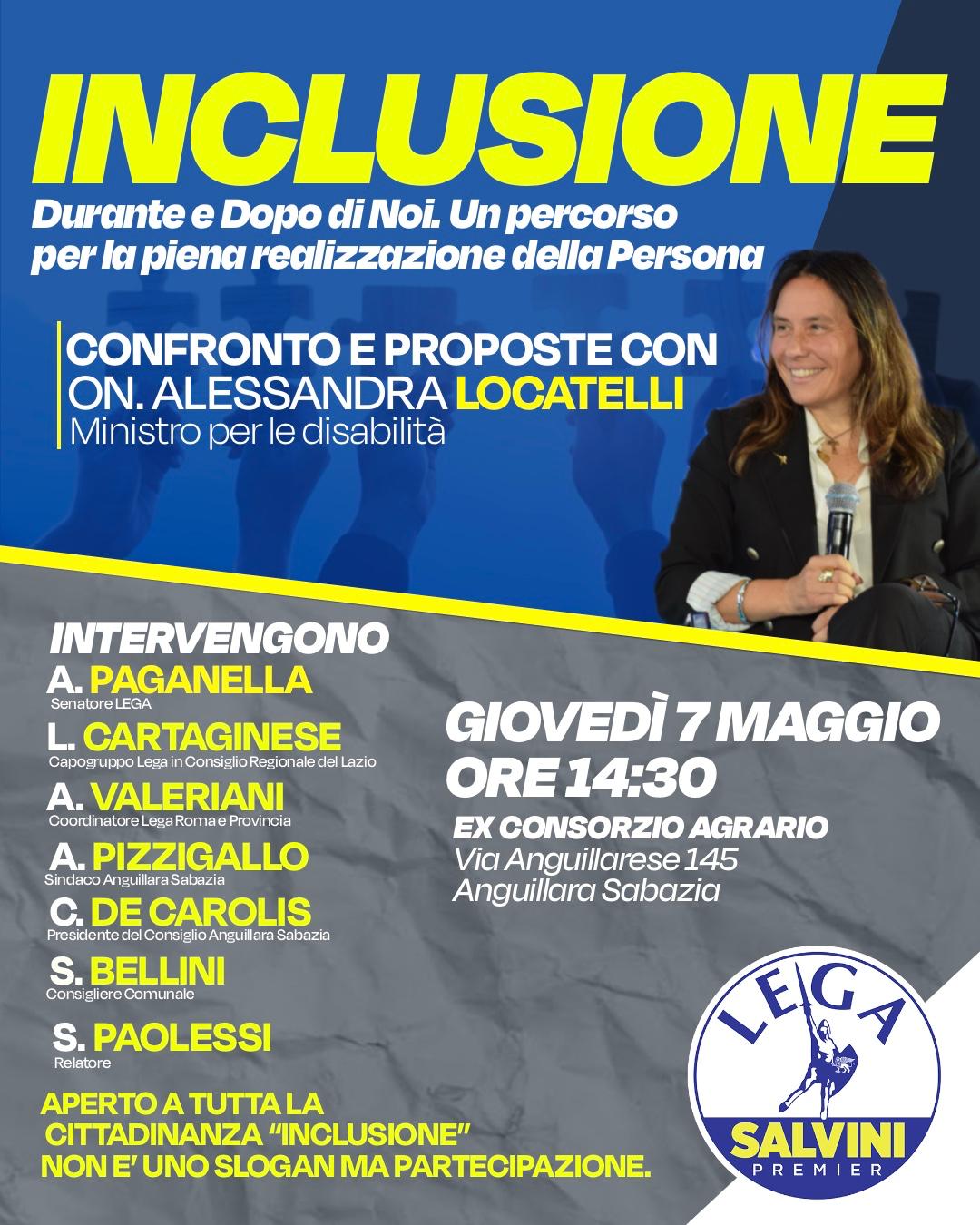 Anguillara: Un convegno su “Inclusione” con la ministra Locatelli targato Lega