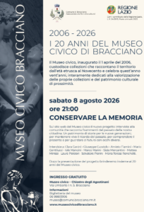 Museo Civico di Bracciano: l’8 agosto per i 20 anni progetto “Conservare la memoria”