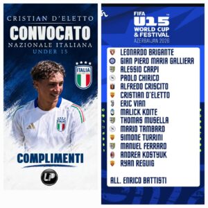 «Orgogliosi di Cristian D’Eletto, la sua convocazione ai Mondiali Under 15 di Baku è il premio a talento, sacrifici e valori puri»